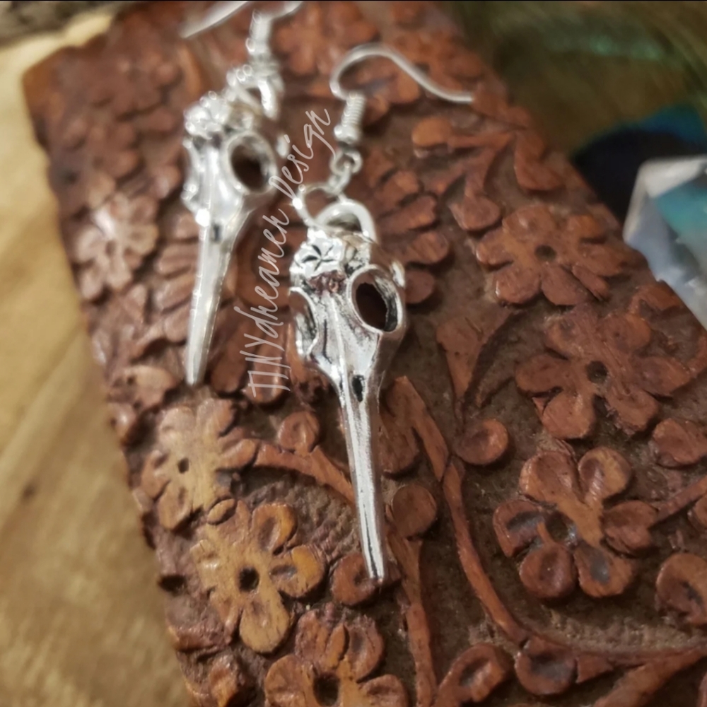 Pagan Viking BIRD Skull Earrings Halloween Occult Goth Witch jewelry gift ideas